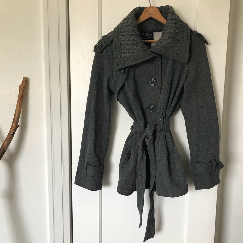 Anthropologie // Charcoal Knit Peacoat Trench